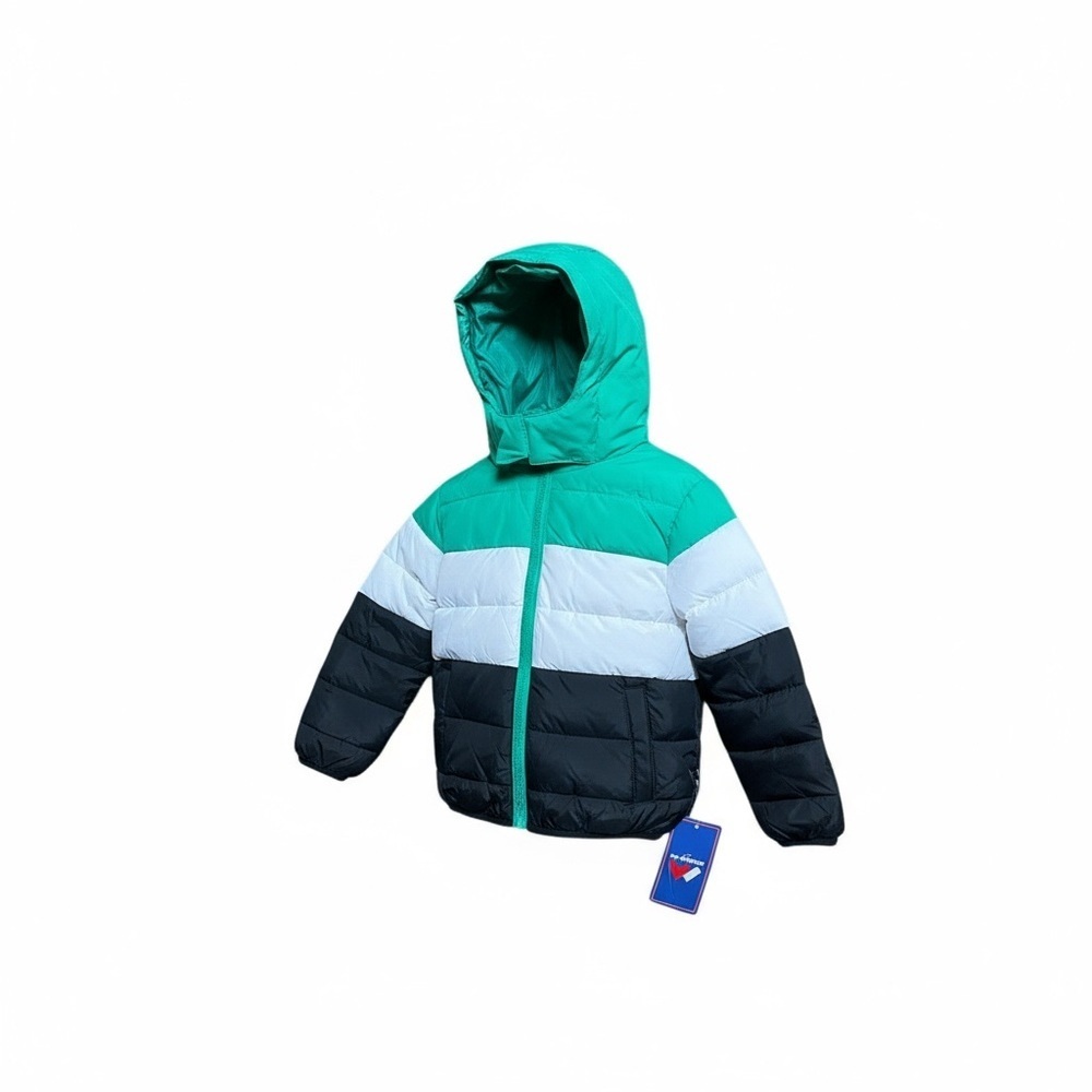 Stylish Kids Puffer Jacket - Green, White, and Black